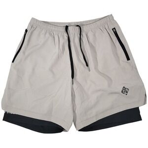 AGU Men's Athletic Shorts 2 in 1 Liner Beige Black Size Medium Gym Workout